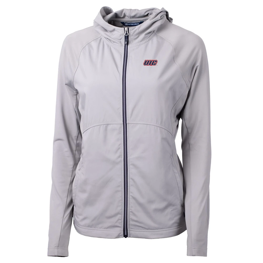 Women's Cutter & Buck Silver UIC Flames Adapt Eco Knit Full-Zip Jacket