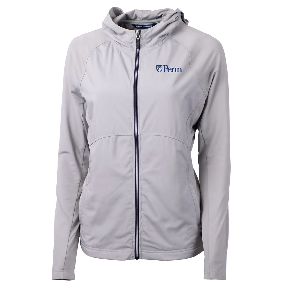 Women's Cutter & Buck Silver Pennsylvania Quakers Adapt Eco Knit Full-Zip Jacket
