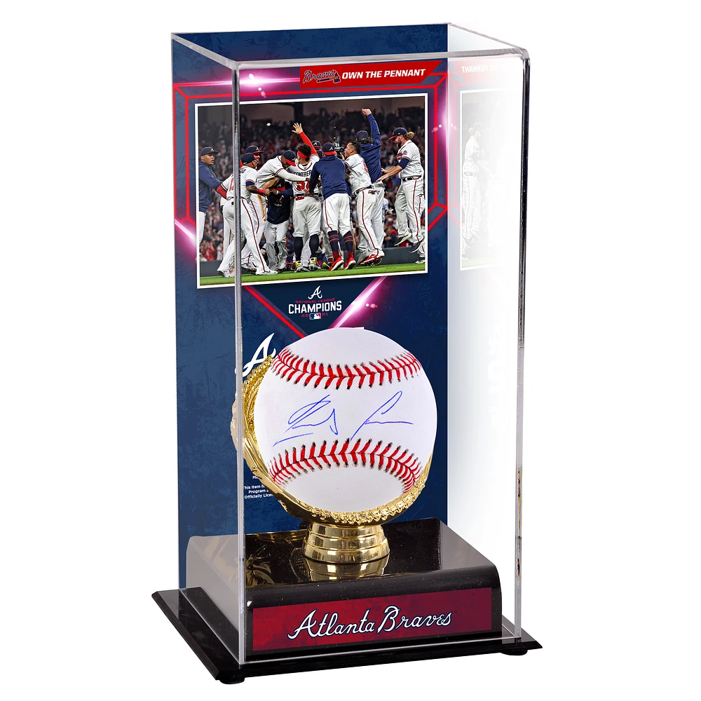Ronald Acuna Jr. Atlanta Braves Autographed Baseball and 2021 National League Champions Sublimated Display Case