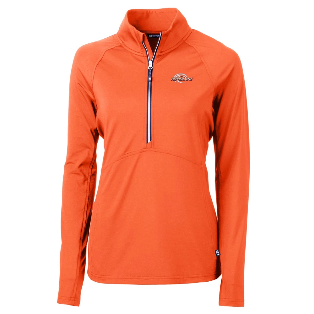 Women's Cutter & Buck Orange Pepperdine Waves Adapt Eco Knit Half-Zip Pullover Jacket