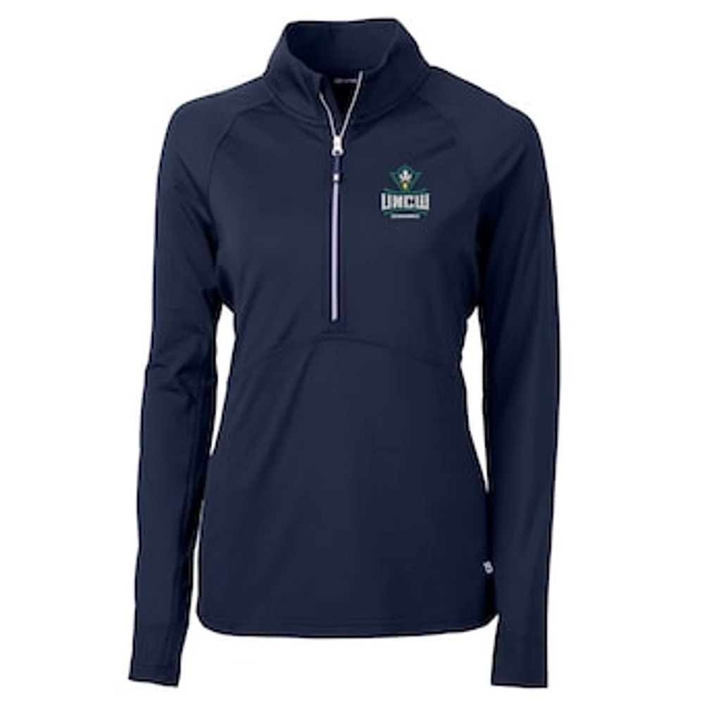 Women's Cutter & Buck Navy UNC Wilmington Seahawks Adapt Eco Knit Half-Zip Pullover Jacket