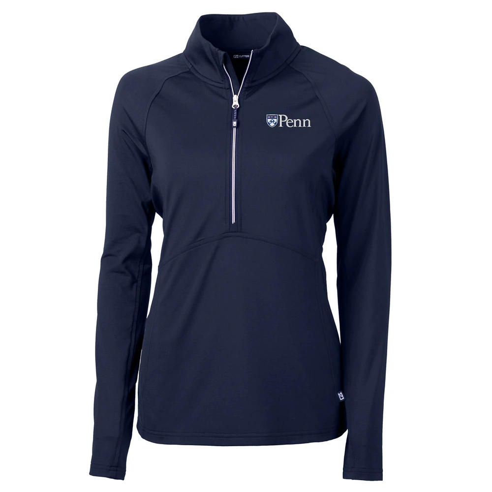 Women's Cutter & Buck Navy Pennsylvania Quakers Adapt Eco Knit Half-Zip Pullover Jacket
