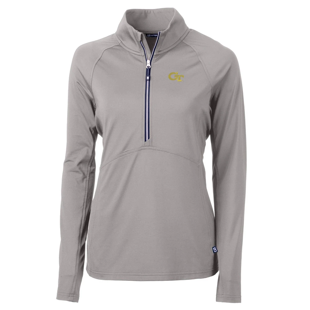 Women's Cutter & Buck Silver Georgia Tech Yellow Jackets Adapt Eco Knit Half-Zip Pullover Jacket