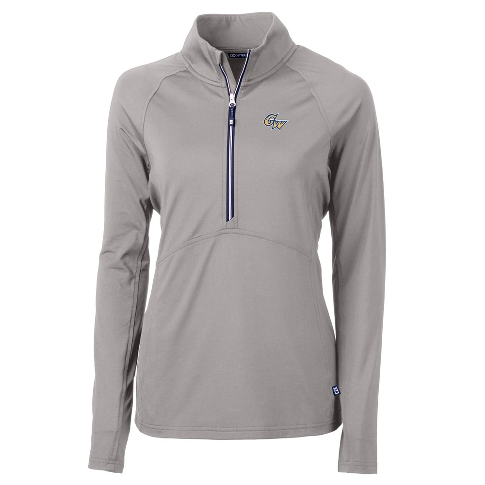 Women's Cutter & Buck Silver George Washington University Adapt Eco Knit Half-Zip Pullover Jacket