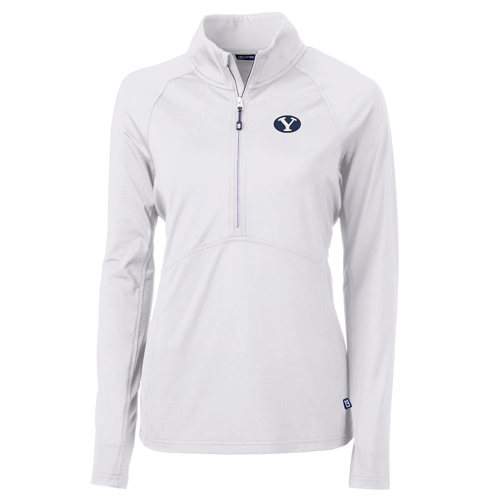 Women's Cutter & Buck White BYU Cougars Adapt Eco Knit Half-Zip Pullover Jacket
