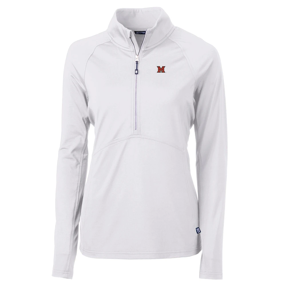 Women's Cutter & Buck White Miami University RedHawks Adapt Eco Knit Half-Zip Pullover Jacket