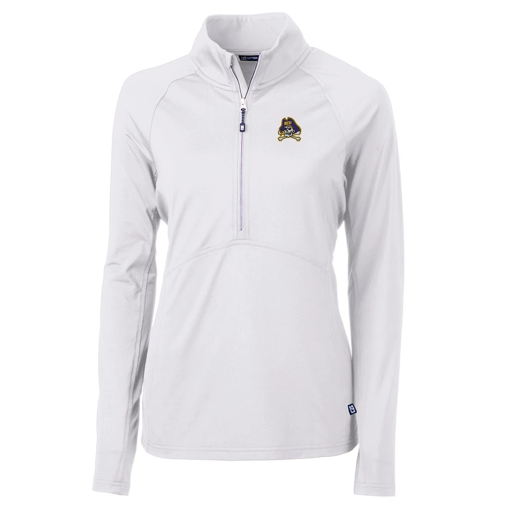 Women's Cutter & Buck White ECU Pirates Adapt Eco Knit Half-Zip Pullover Jacket