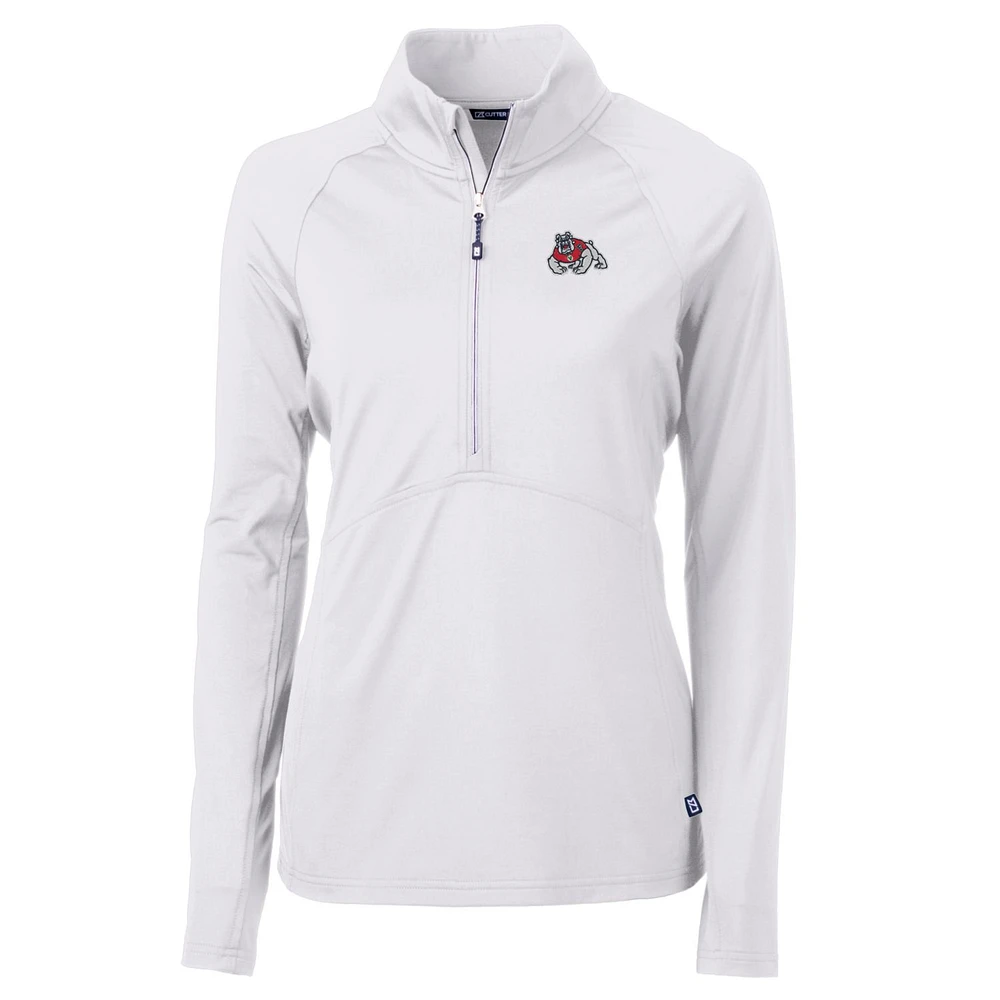 Women's Cutter & Buck White Fresno State Bulldogs Adapt Eco Knit Half-Zip Pullover Jacket