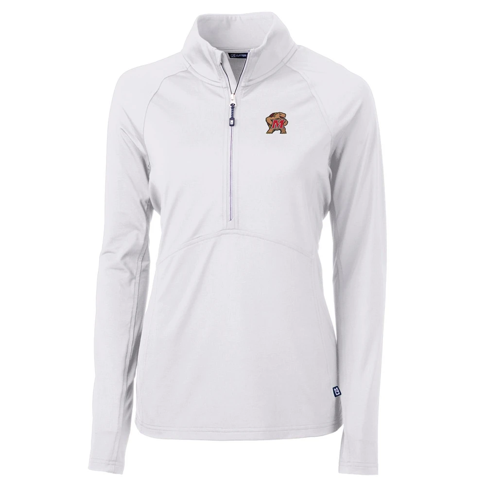 Women's Cutter & Buck White Maryland Terrapins Adapt Eco Knit Half-Zip Pullover Jacket