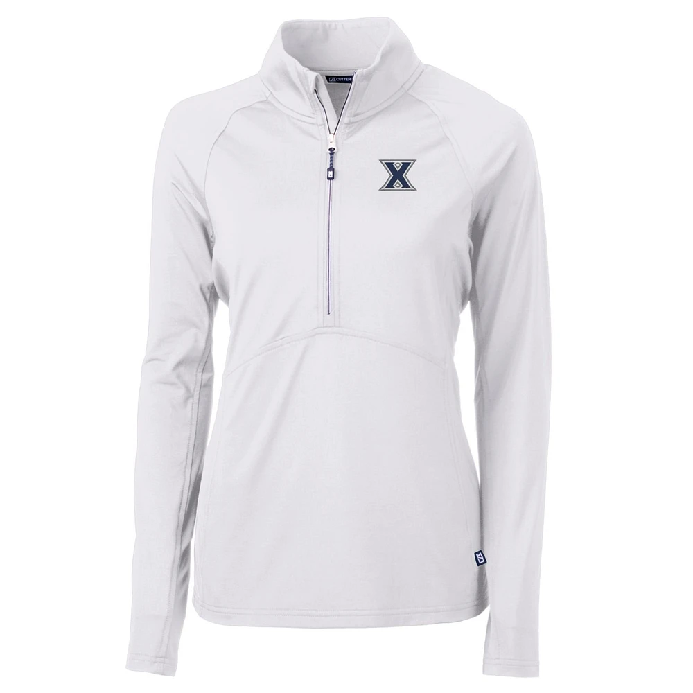 Women's Cutter & Buck White Xavier Musketeers Adapt Eco Knit Half-Zip Pullover Jacket
