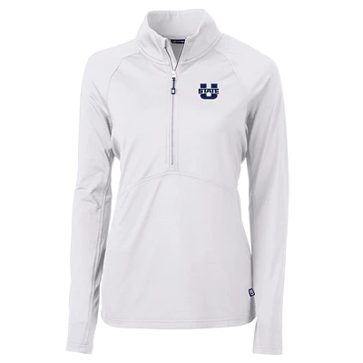 Women's Cutter & Buck White Utah State Aggies Adapt Eco Knit Half-Zip Pullover Jacket