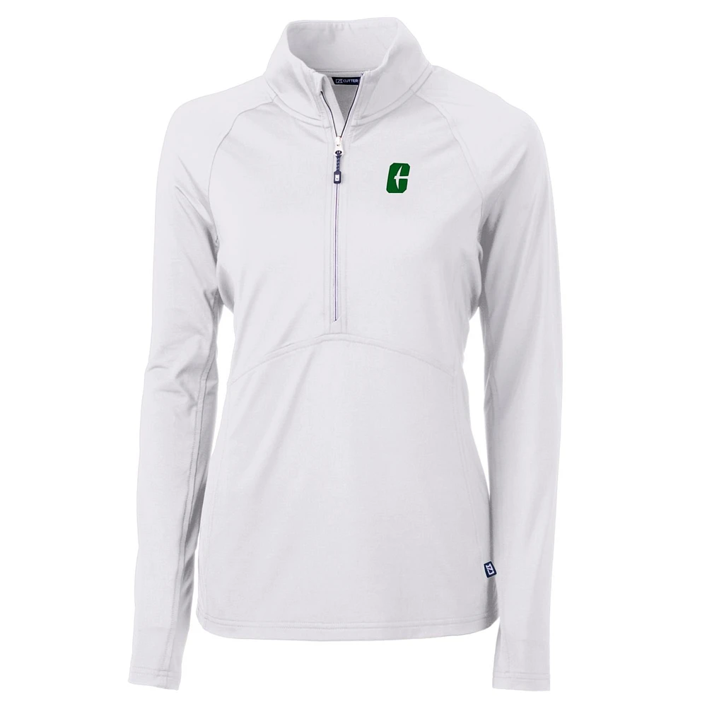 Women's Cutter & Buck White Charlotte 49ers Adapt Eco Knit Half-Zip Pullover Jacket