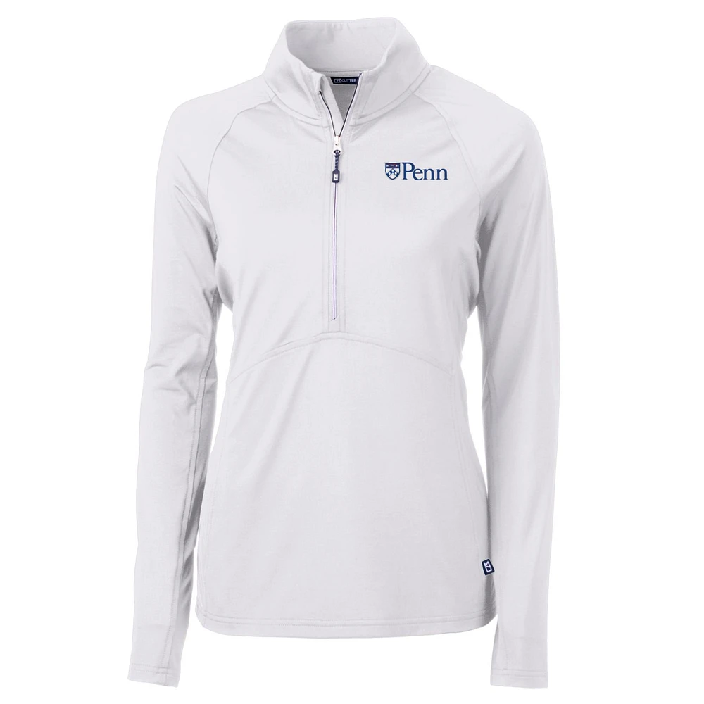 Women's Cutter & Buck White Pennsylvania Quakers Adapt Eco Knit Half-Zip Pullover Jacket