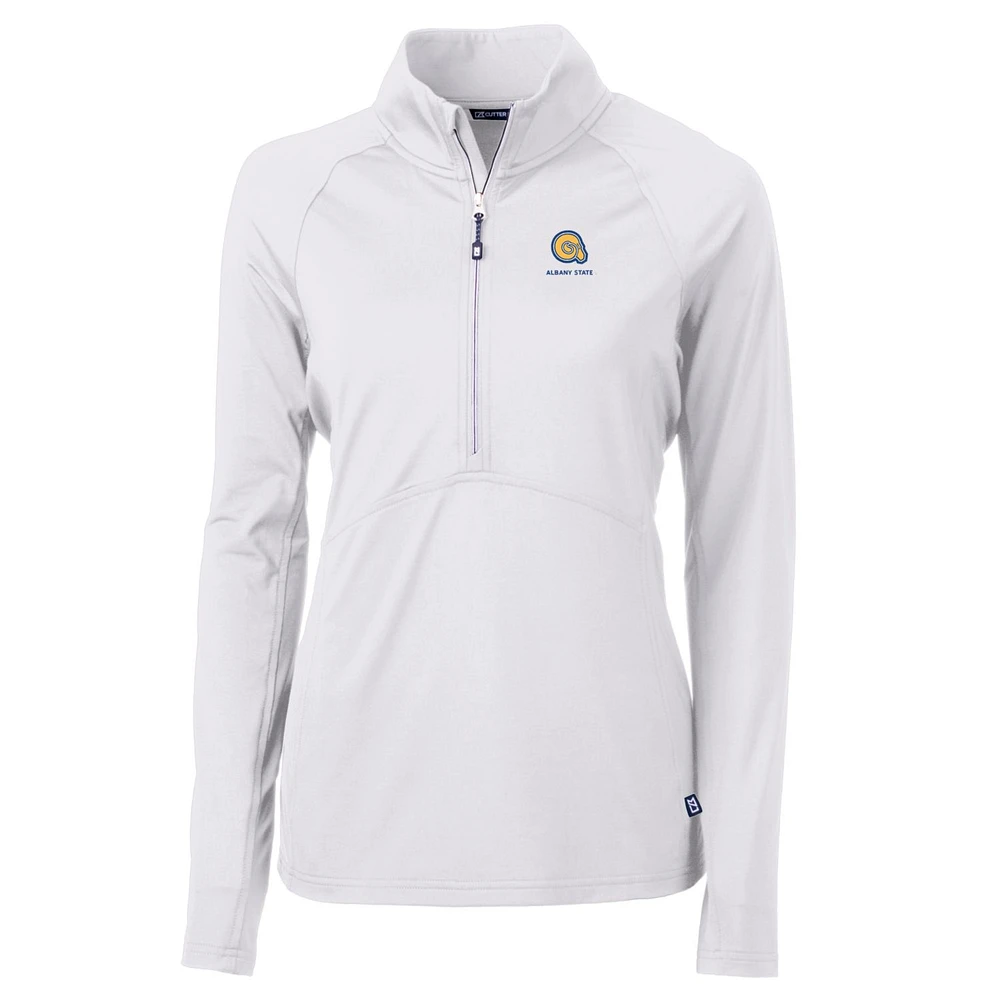 Women's Cutter & Buck White Albany State Golden Rams Adapt Eco Knit Half-Zip Pullover Jacket