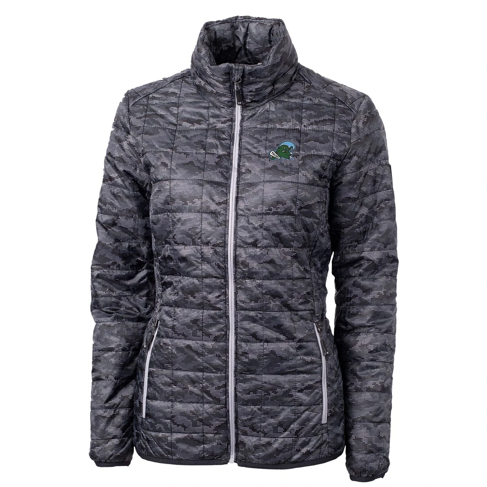 Women's Cutter & Buck Black Tulane Green Wave Eco Full-Zip Puffer Jacket