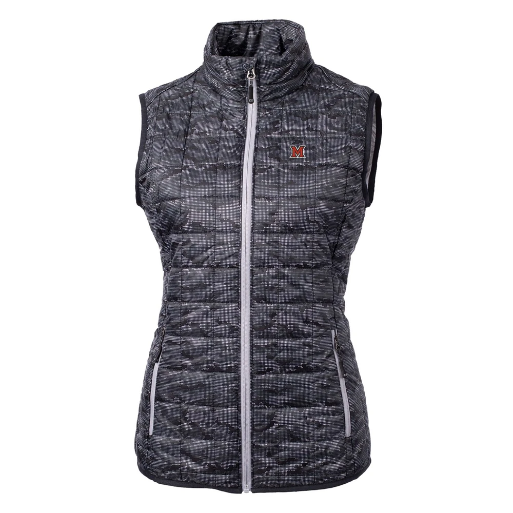 Women's Cutter & Buck Black Miami University RedHawks Eco Full-Zip Puffer Vest