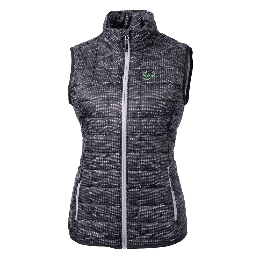 Women's Cutter & Buck Black South Florida Bulls Eco Full-Zip Puffer Vest
