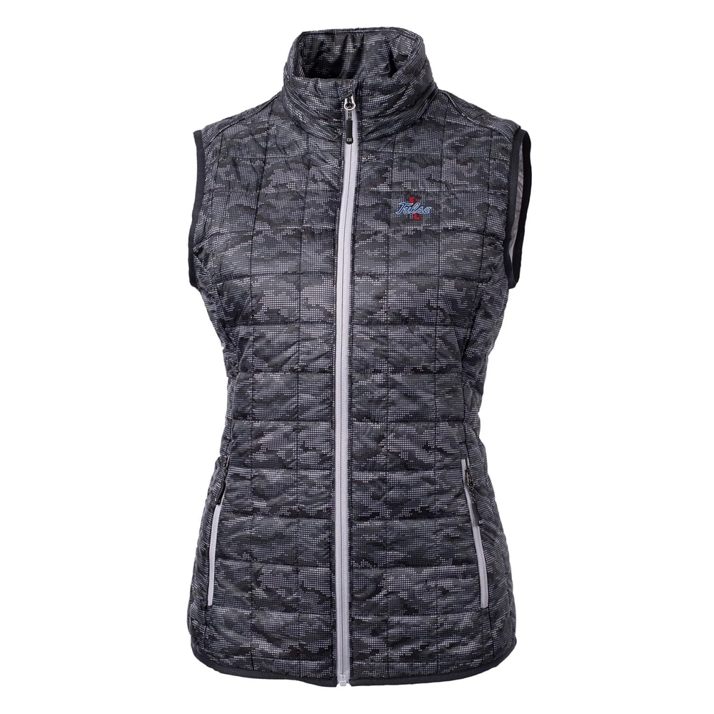 Women's Cutter & Buck Black Tulsa Golden Hurricane Eco Full-Zip Puffer Vest