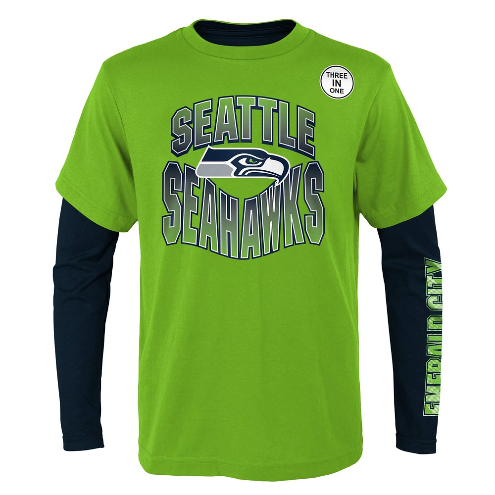 Youth Neon Green/Navy Seattle Seahawks Game Day T-Shirt Combo Set