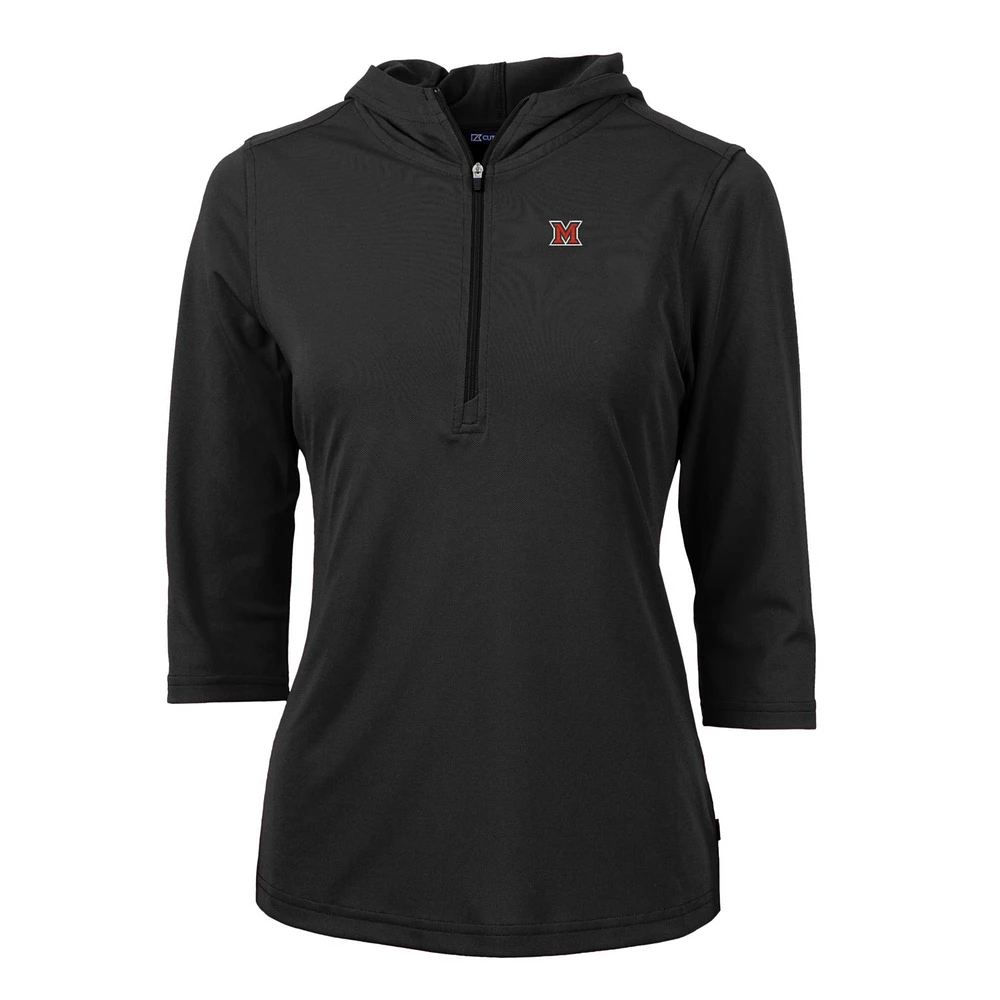Women's Cutter & Buck Miami University RedHawks Virtue Eco Pique Half-Zip 3/4 Sleeve Pullover Hoodie