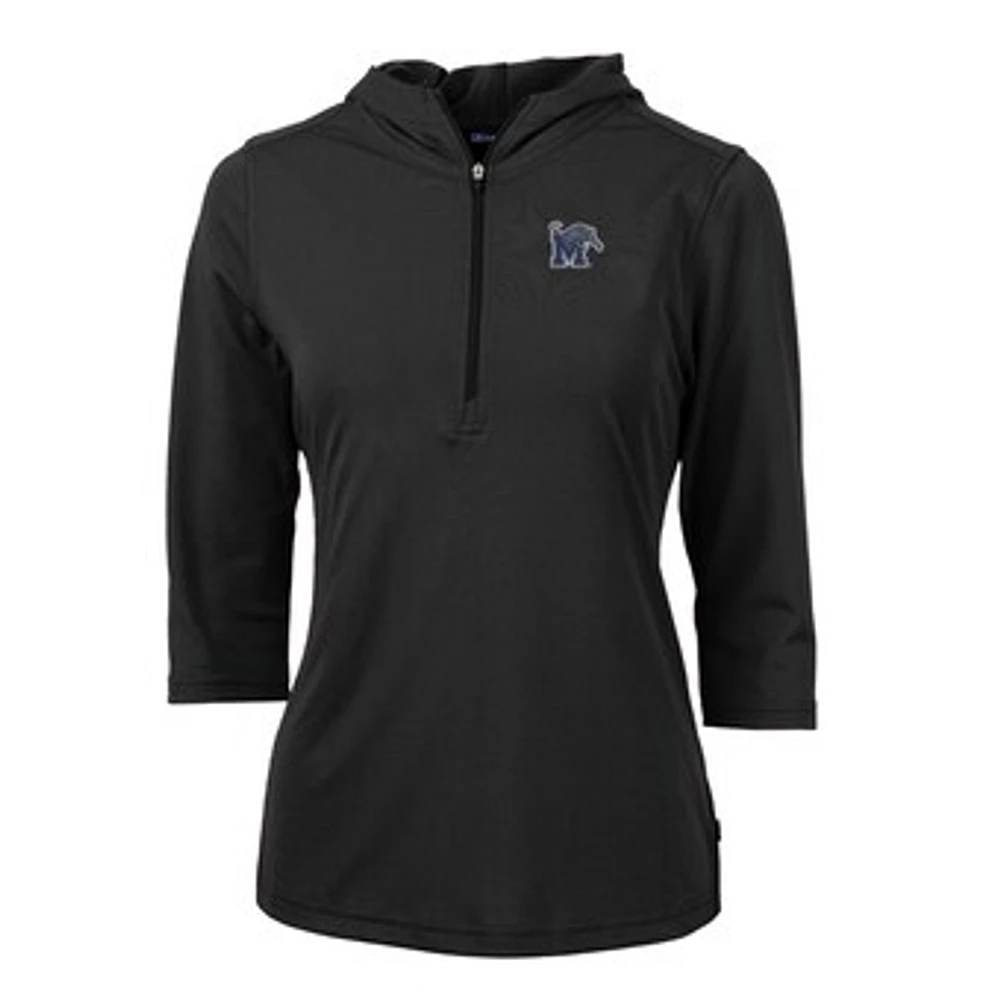 Women's Cutter & Buck Black Memphis Tigers Virtue Eco Pique Half-Zip 3/4 Sleeve Pullover Hoodie