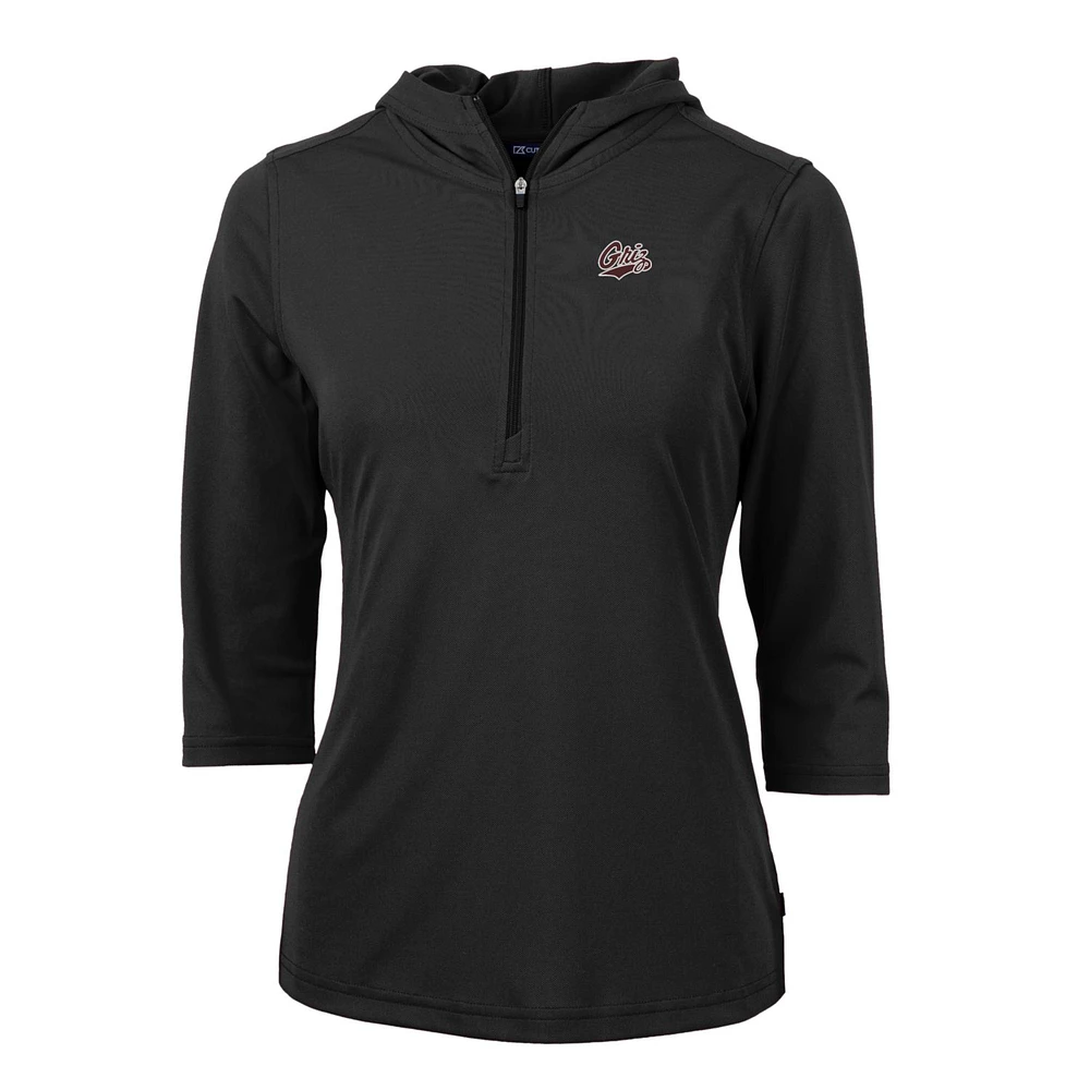 Women's Cutter & Buck Black Montana Grizzlies Virtue Eco Pique Half-Zip 3/4 Sleeve Pullover Hoodie