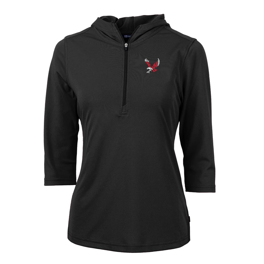 Women's Cutter & Buck Black Eastern Washington Eagles Virtue Eco Pique Half-Zip 3/4 Sleeve Pullover Hoodie