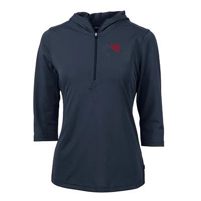 Women's Cutter & Buck Navy Dayton Flyers Virtue Eco Pique Half-Zip 3/4 Sleeve Pullover Hoodie