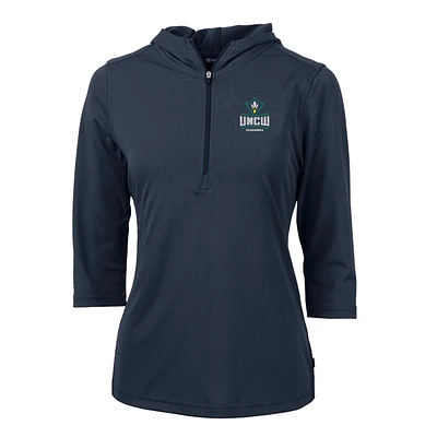 Women's Cutter & Buck Navy UNC Wilmington Seahawks Virtue Eco Pique Half-Zip 3/4 Sleeve Pullover Hoodie