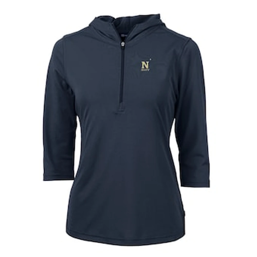 Women's Cutter & Buck Navy Midshipmen Virtue Eco Pique Half-Zip 3/4 Sleeve Pullover Hoodie