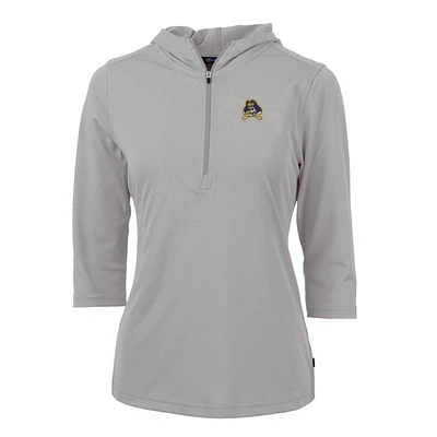 Women's Cutter & Buck Silver ECU Pirates Virtue Eco Pique Half-Zip 3/4 Sleeve Pullover Hoodie
