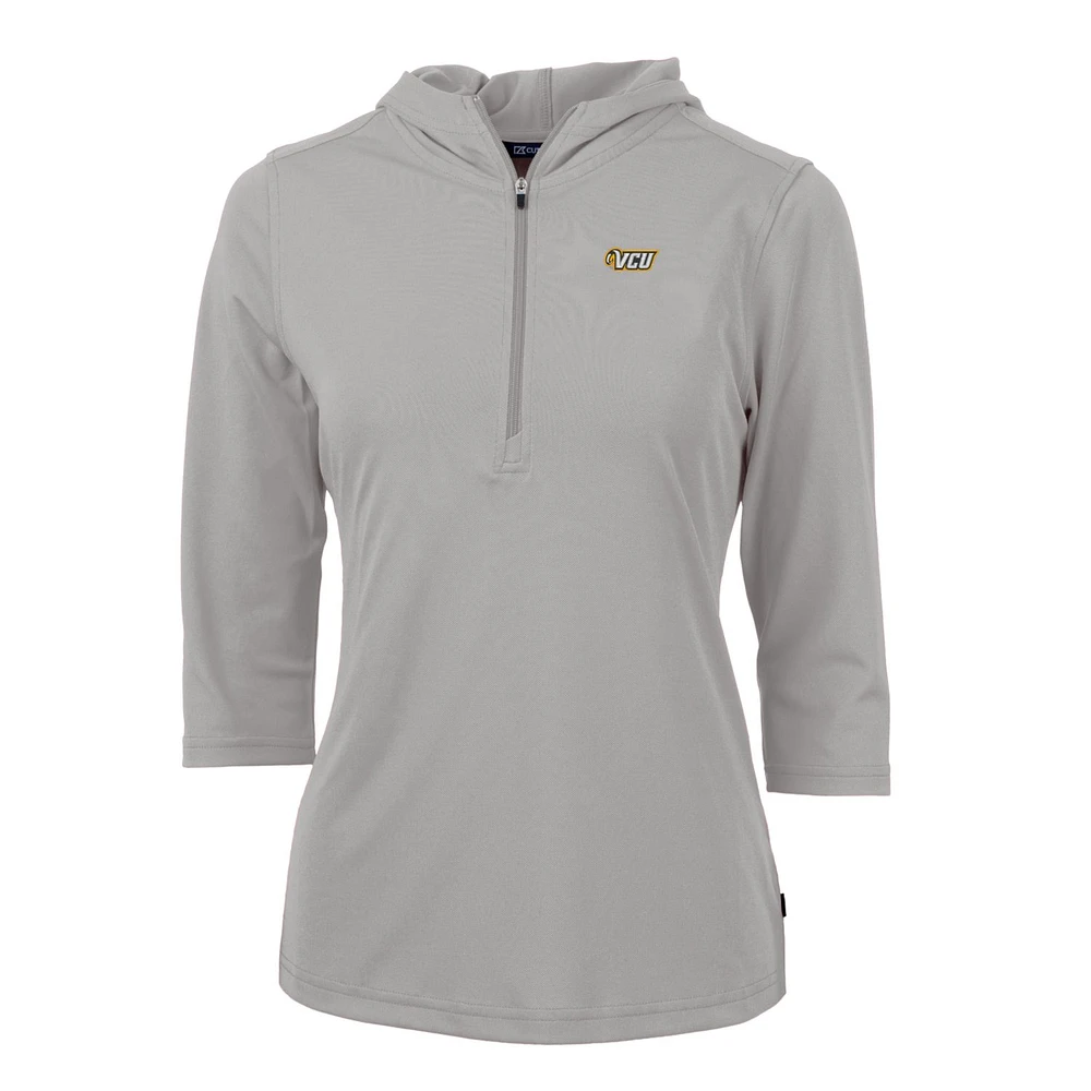 Women's Cutter & Buck Silver VCU Rams Virtue Eco Pique Half-Zip 3/4 Sleeve Pullover Hoodie
