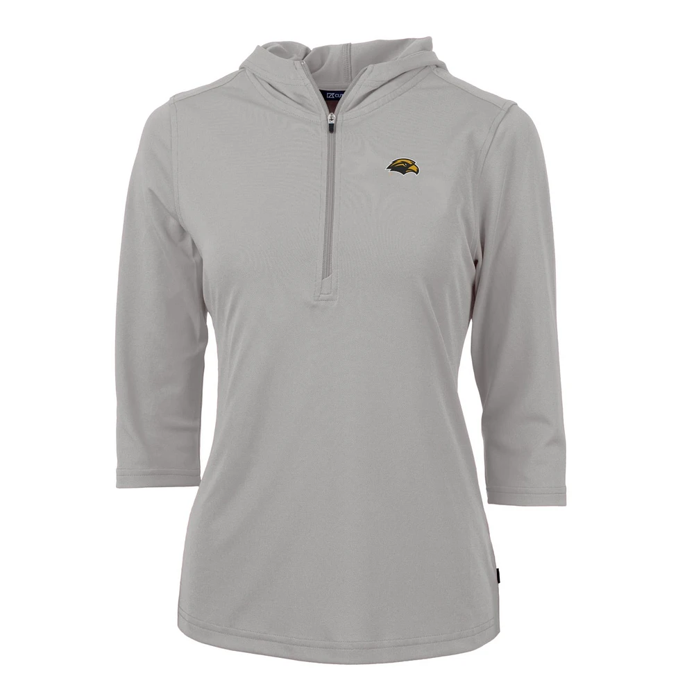 Women's Cutter & Buck Silver Southern Miss Golden Eagles Virtue Eco Pique Half-Zip 3/4 Sleeve Pullover Hoodie