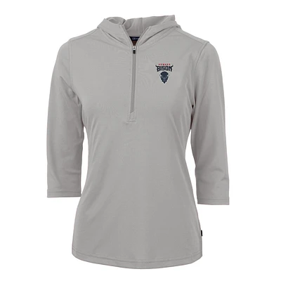 Women's Cutter & Buck Silver Howard Bison Virtue Eco Pique Half-Zip 3/4 Sleeve Pullover Hoodie