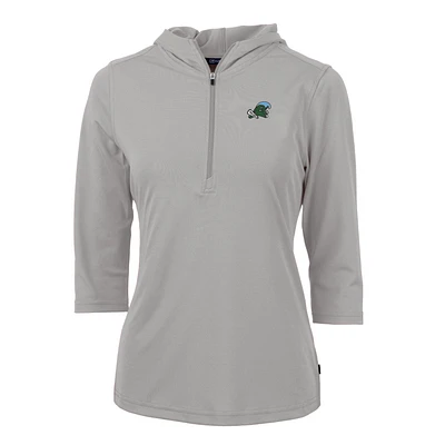 Women's Cutter & Buck Silver Tulane Green Wave Virtue Eco Pique Half-Zip 3/4 Sleeve Pullover Hoodie