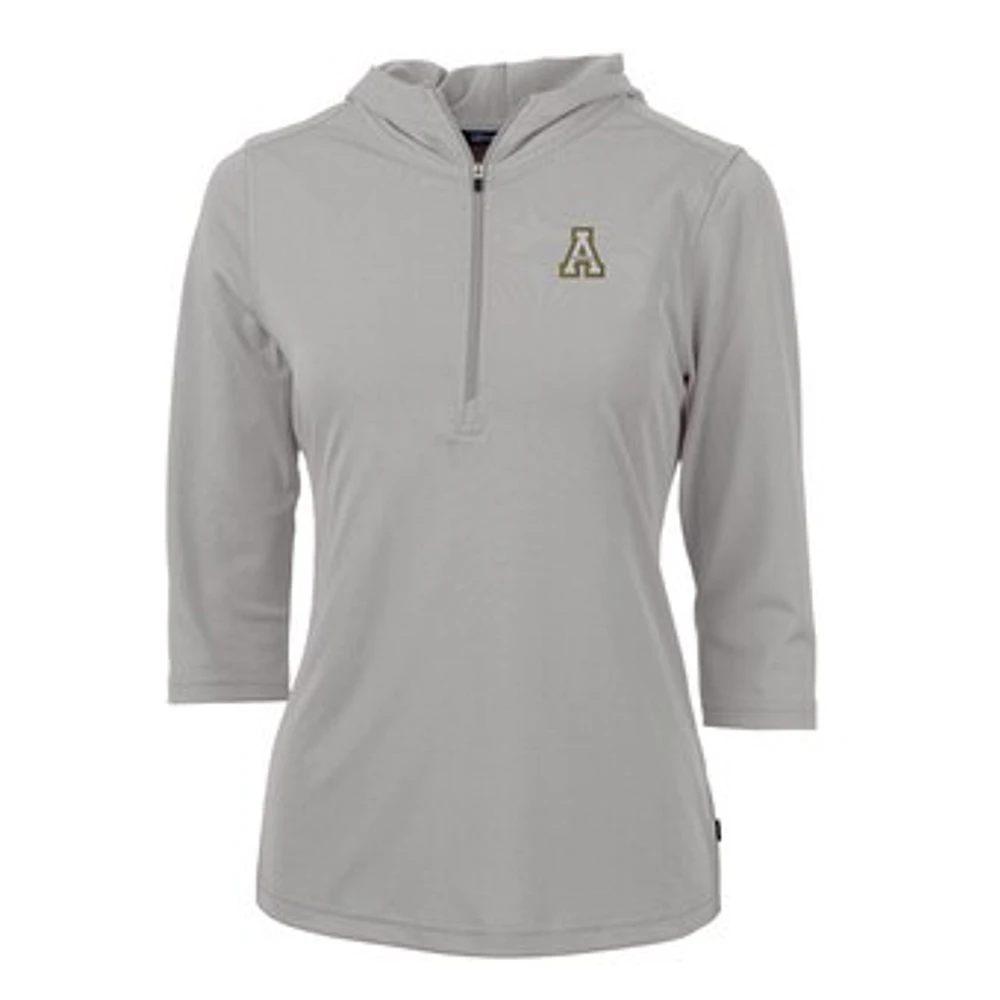 Women's Cutter & Buck Silver Appalachian State Mountaineers Virtue Eco Pique Half-Zip 3/4 Sleeve Pullover Hoodie