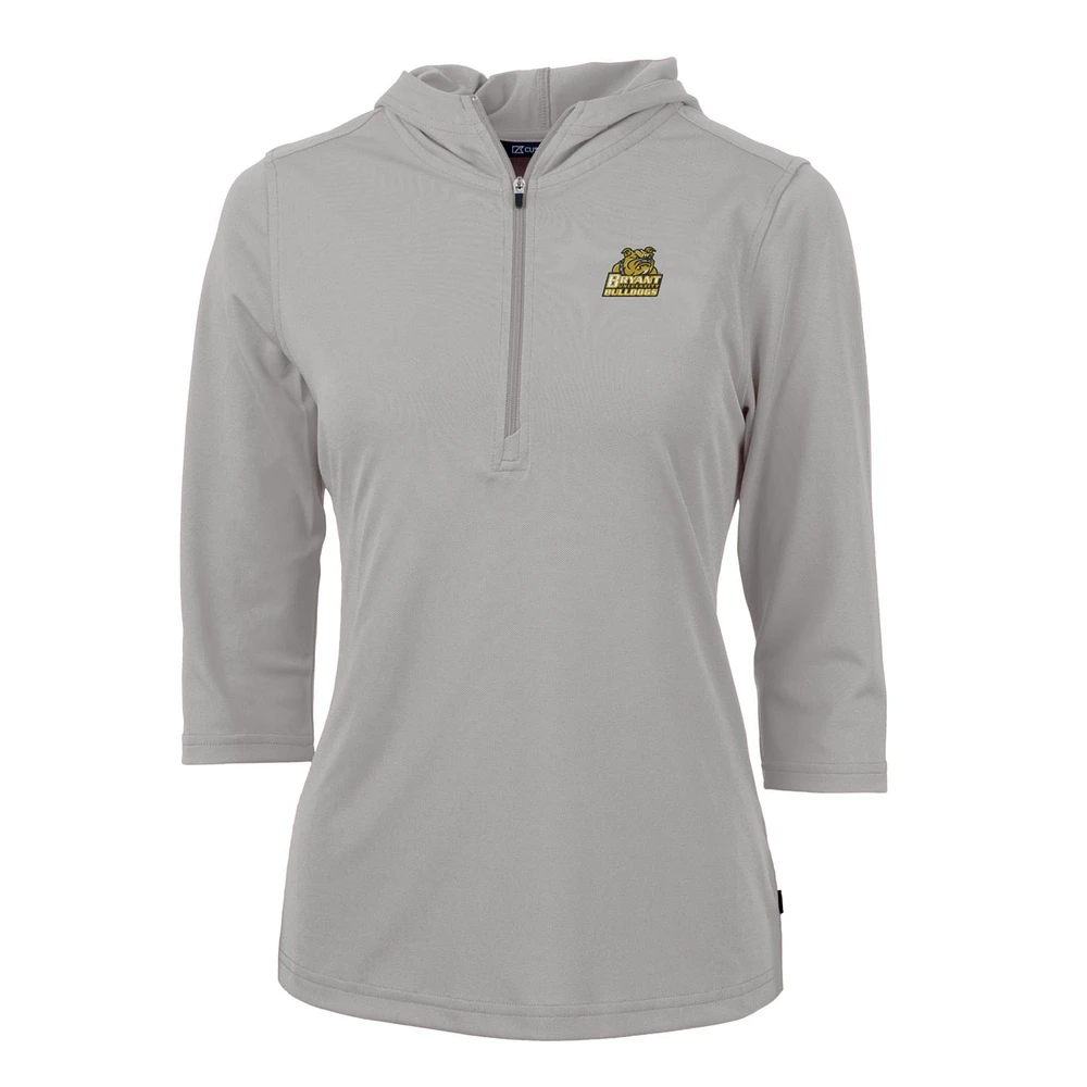Women's Cutter & Buck Silver Bryant Bulldogs Virtue Eco Pique Half-Zip 3/4 Sleeve Pullover Hoodie