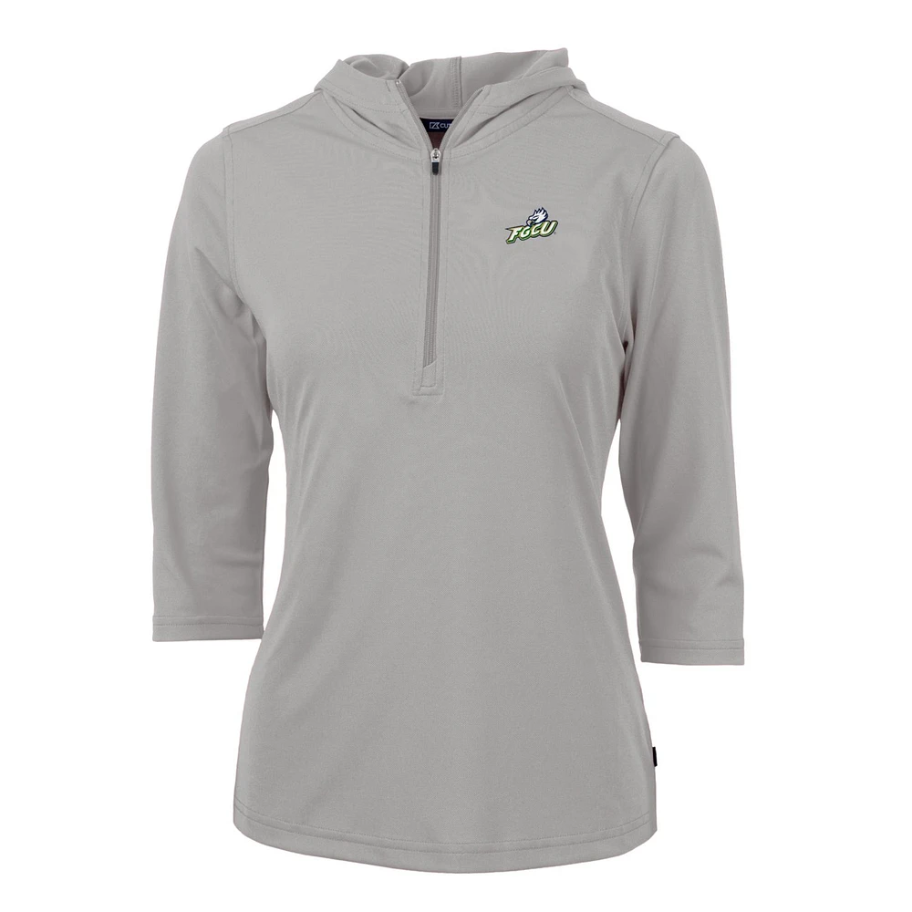 Women's Cutter & Buck Silver Florida Gulf Coast Eagles Virtue Eco Pique Half-Zip 3/4 Sleeve Pullover Hoodie