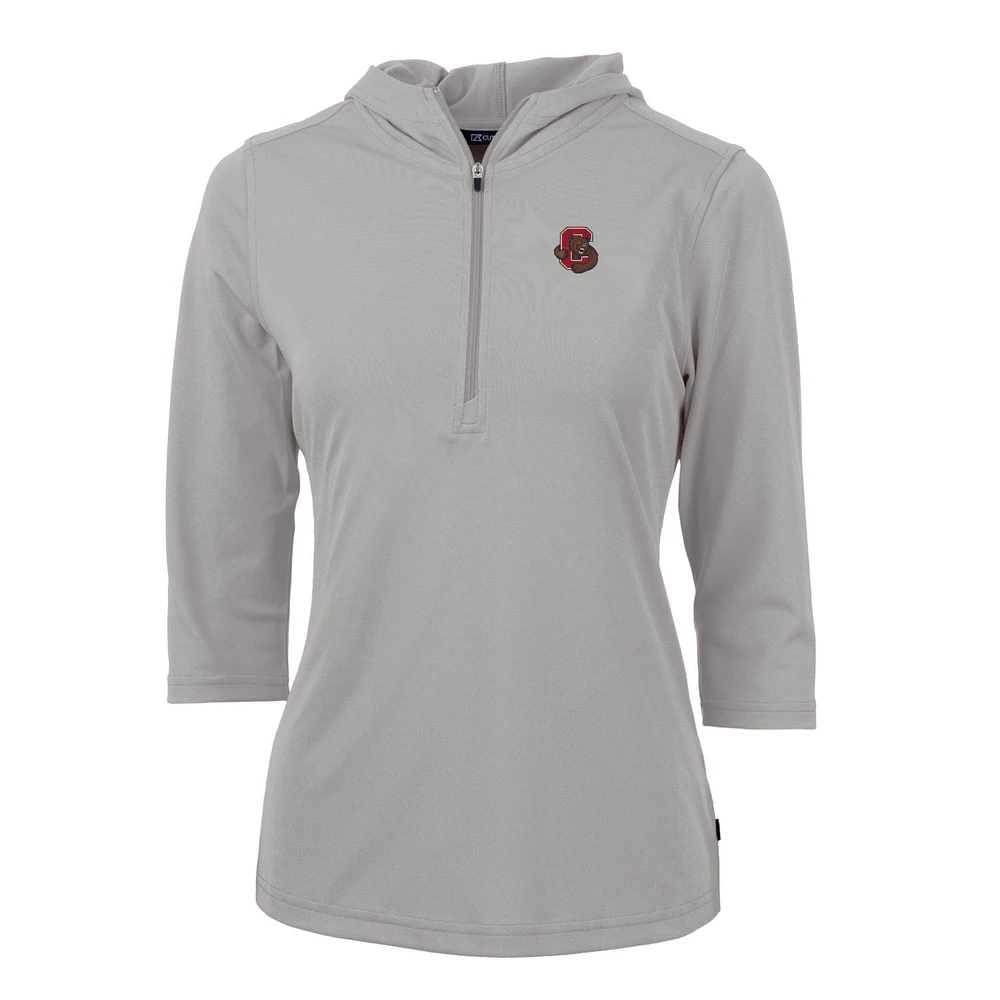 Women's Cutter & Buck Silver Cornell Big Red Virtue Eco Pique Half-Zip 3/4 Sleeve Pullover Hoodie