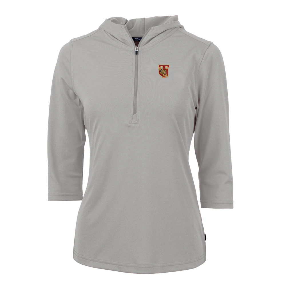 Women's Cutter & Buck Silver Tuskegee Golden Tigers Virtue Eco Pique Half-Zip 3/4 Sleeve Pullover Hoodie