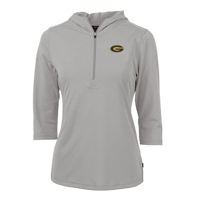 Women's Cutter & Buck Silver Grambling Tigers Virtue Eco Pique Half-Zip 3/4 Sleeve Pullover Hoodie