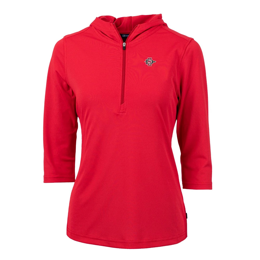 Women's Cutter & Buck Red San Diego State Aztecs Virtue Eco Pique Half-Zip 3/4 Sleeve Pullover Hoodie