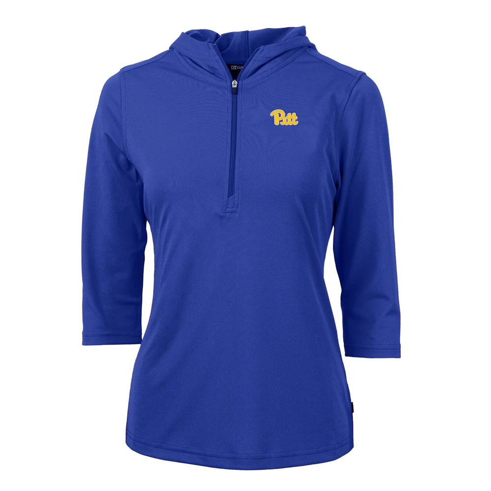 Women's Cutter & Buck Royal Pitt Panthers Virtue Eco Pique Half-Zip 3/4 Sleeve Pullover Hoodie