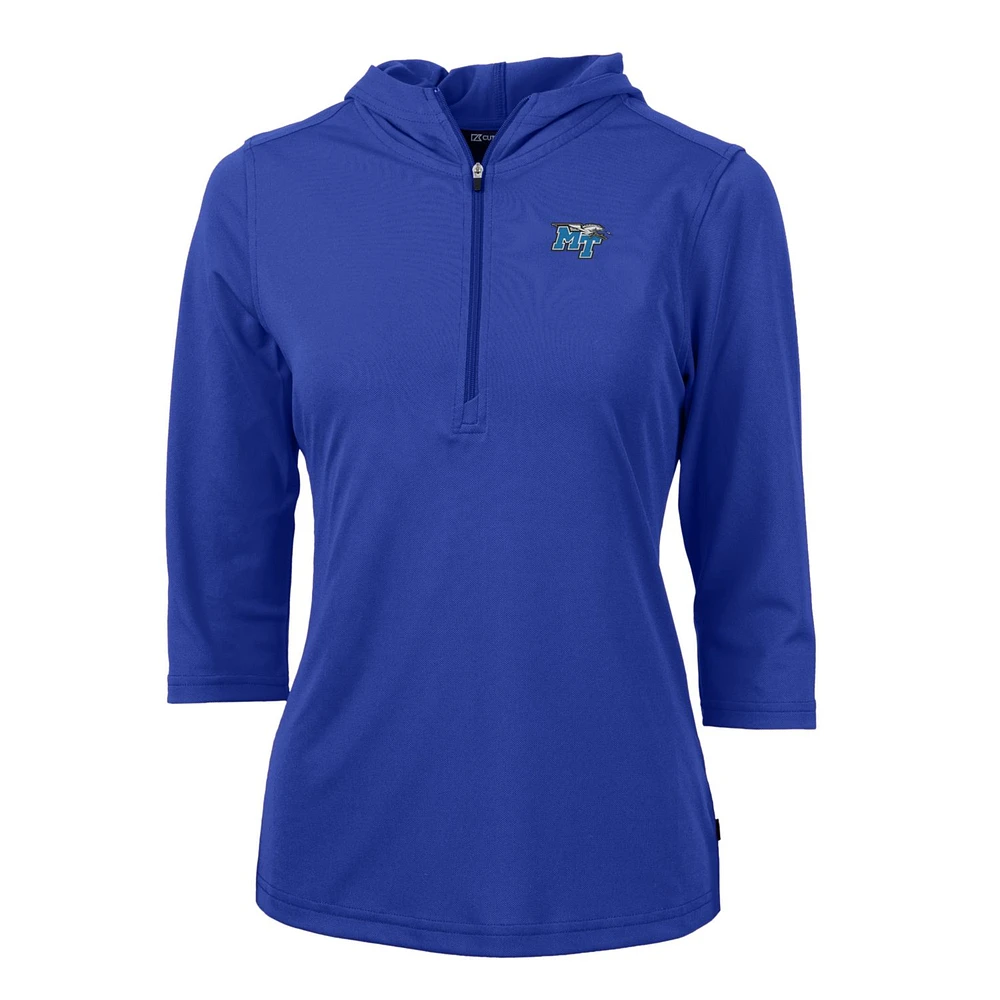 Women's Cutter & Buck Royal MTSU Blue Raiders Virtue Eco Pique Half-Zip 3/4 Sleeve Pullover Hoodie