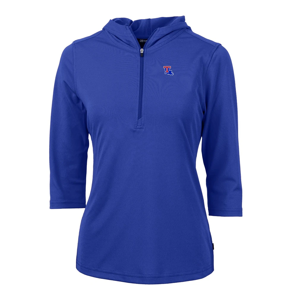 Women's Cutter & Buck Royal Louisiana Tech Bulldogs Virtue Eco Pique Half-Zip 3/4 Sleeve Pullover Hoodie