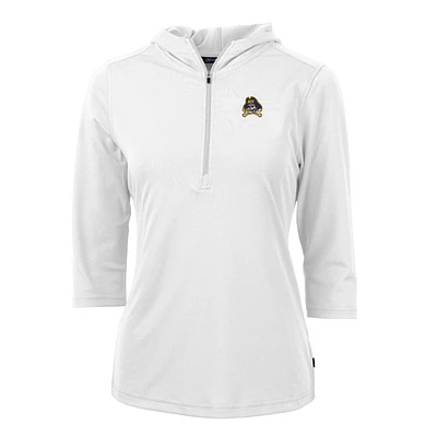 Women's Cutter & Buck White ECU Pirates Virtue Eco Pique Half-Zip 3/4 Sleeve Pullover Hoodie
