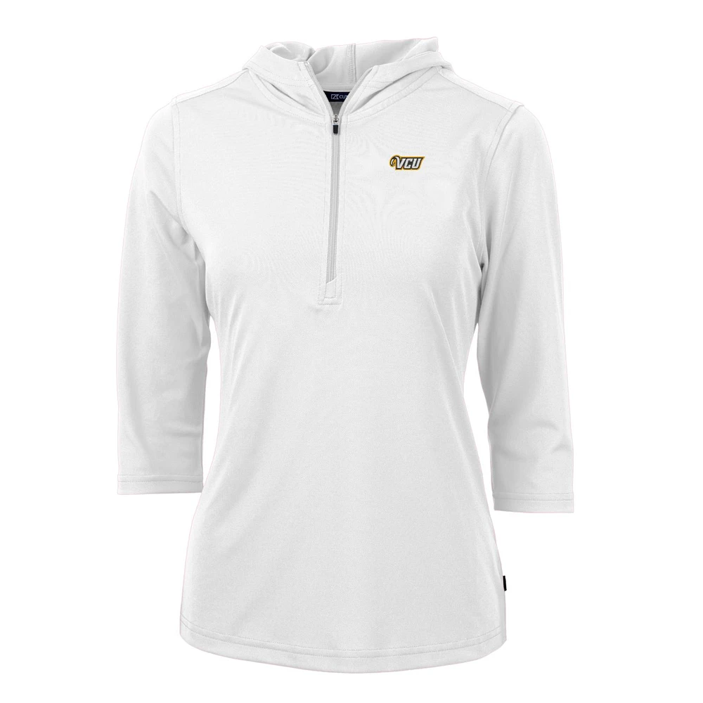 Women's Cutter & Buck White VCU Rams Virtue Eco Pique Half-Zip 3/4 Sleeve Pullover Hoodie