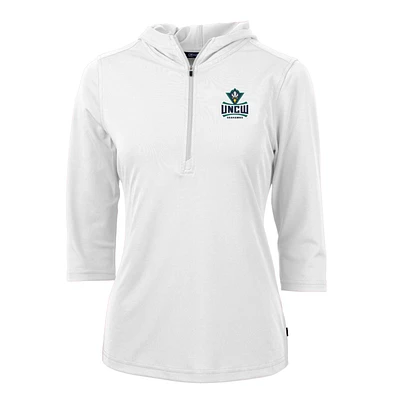Women's Cutter & Buck White UNC Wilmington Seahawks Virtue Eco Pique Half-Zip 3/4 Sleeve Pullover Hoodie