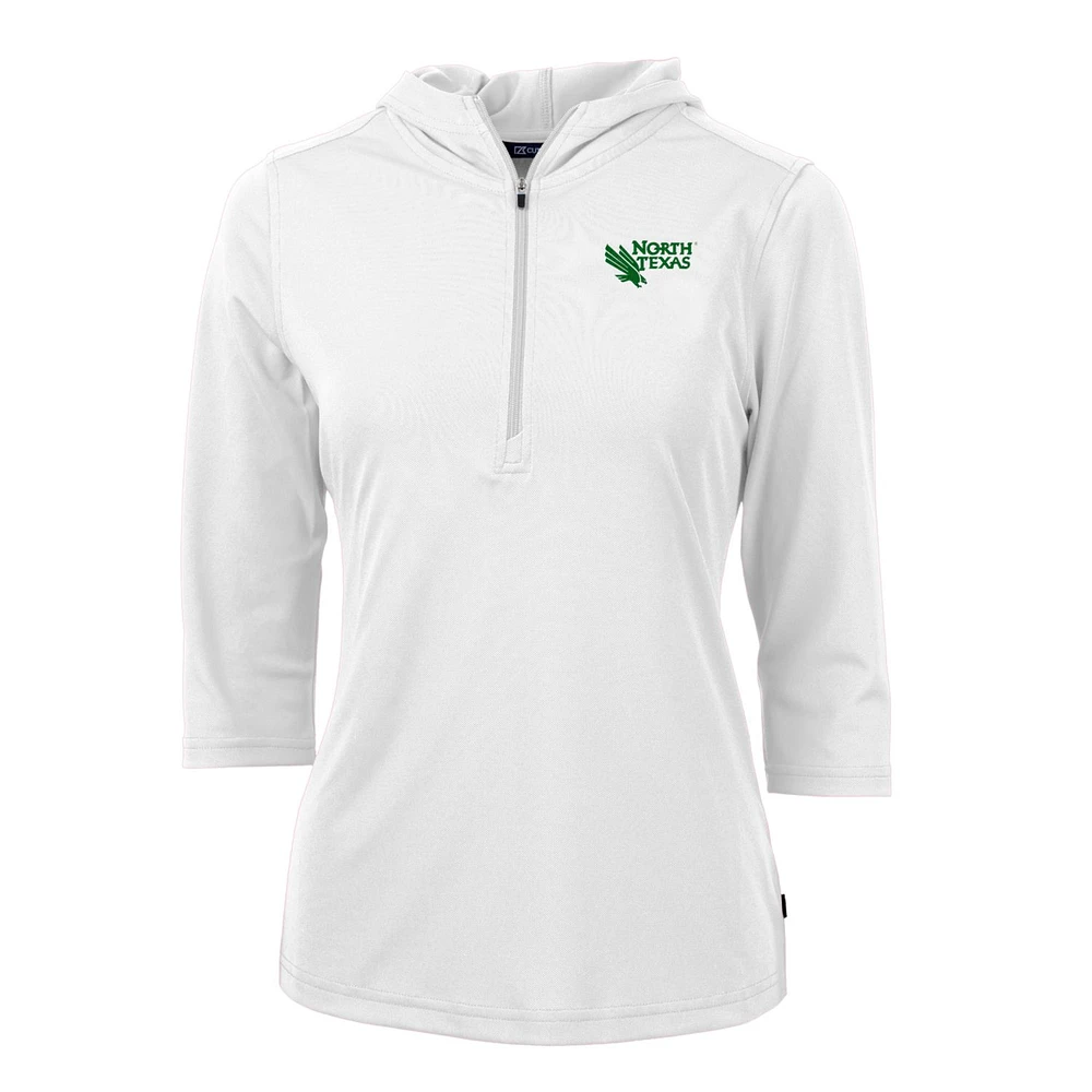 Women's Cutter & Buck North Texas Mean Green Virtue Eco Pique Half-Zip 3/4 Sleeve Pullover Hoodie