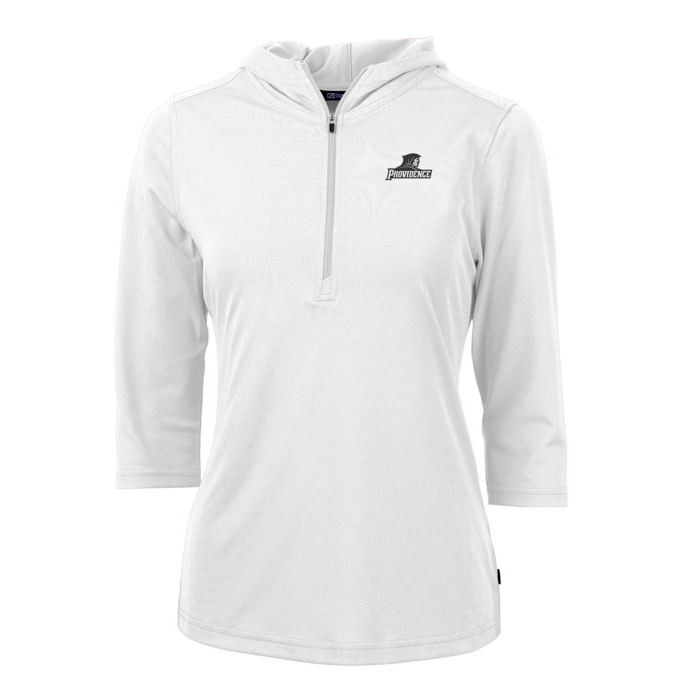 Women's Cutter & Buck White Providence Friars Virtue Eco Pique Half-Zip 3/4 Sleeve Pullover Hoodie